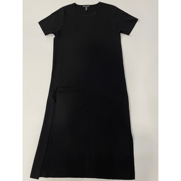 Eileen Fisher Double Slit 100% Wool Short Sleeve Knit Longline Tunic Top Size S - Picture 1 of 5